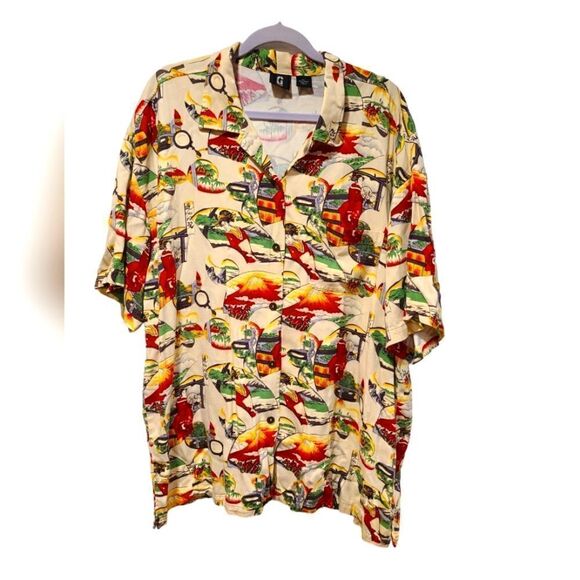 Guess Y2K Allover Giesha Print Button Down Short Sleeve Brushed Cotton | XL - Picture 2 of 8